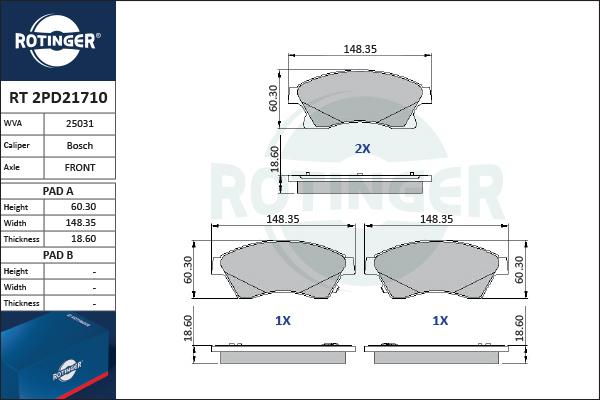 Rotinger RT 2PD21710 - Bremsbelagsatz, Scheibenbremse alexcarstop-ersatzteile.com