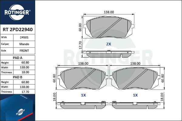 Rotinger RT 2PD22940 - Bremsbelagsatz, Scheibenbremse alexcarstop-ersatzteile.com