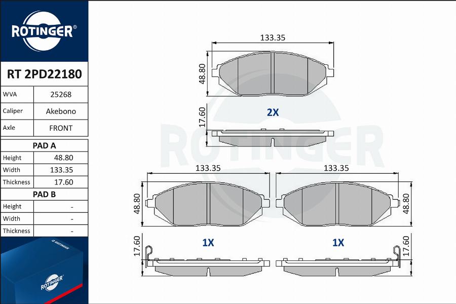 Rotinger RT 2PD22180 - Bremsbelagsatz, Scheibenbremse alexcarstop-ersatzteile.com