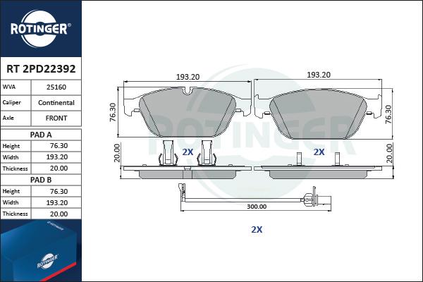 Rotinger RT 2PD22392 - Bremsbelagsatz, Scheibenbremse alexcarstop-ersatzteile.com