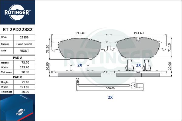 Rotinger RT 2PD22382 - Bremsbelagsatz, Scheibenbremse alexcarstop-ersatzteile.com