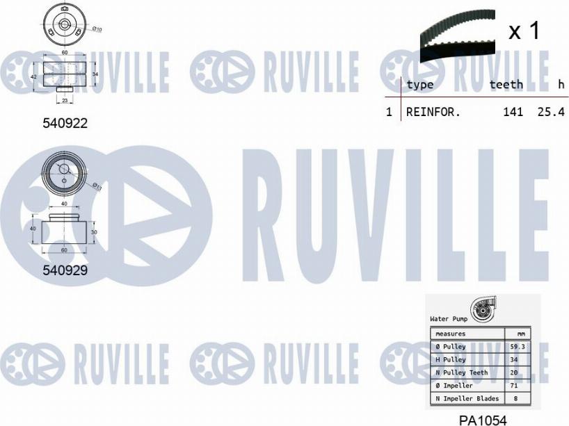 Ruville 5501341 - Wasserpumpe + Zahnriemensatz alexcarstop-ersatzteile.com