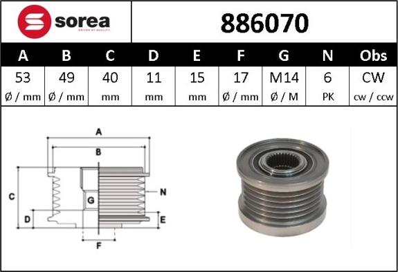 Sera 886070 - Riemenscheibe, Generator alexcarstop-ersatzteile.com