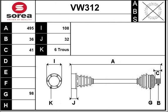 Sera VW312 - Antriebswelle alexcarstop-ersatzteile.com