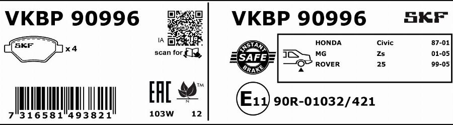 SKF VKBP 90996 - Bremsbelagsatz, Scheibenbremse alexcarstop-ersatzteile.com