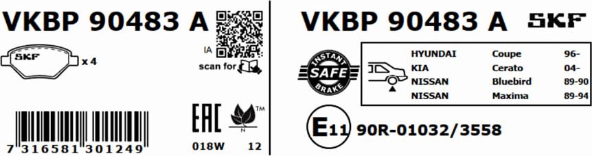 SKF VKBP 90483 A - Bremsbelagsatz, Scheibenbremse alexcarstop-ersatzteile.com