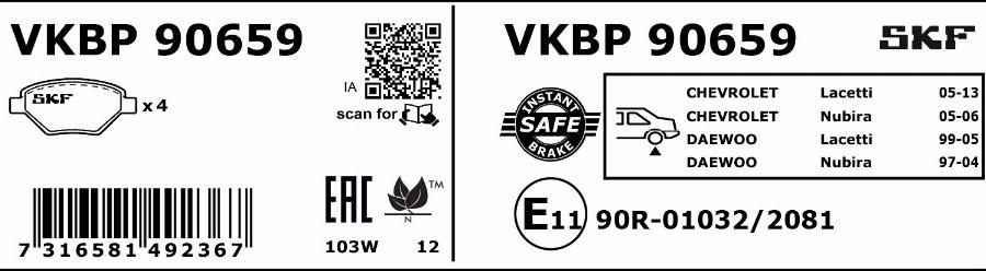 SKF VKBP 90659 - Bremsbelagsatz, Scheibenbremse alexcarstop-ersatzteile.com