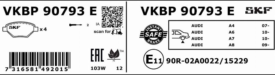 SKF VKBP 90793 E - Bremsbelagsatz, Scheibenbremse alexcarstop-ersatzteile.com