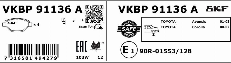 SKF VKBP 91136 A - Bremsbelagsatz, Scheibenbremse alexcarstop-ersatzteile.com