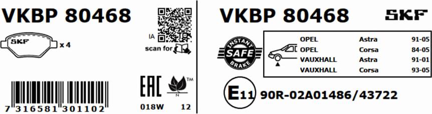 SKF VKBP 80468 - Bremsbelagsatz, Scheibenbremse alexcarstop-ersatzteile.com