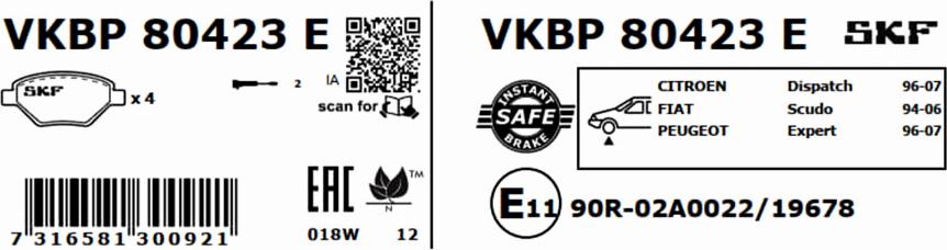 SKF VKBP 80423 E - Bremsbelagsatz, Scheibenbremse alexcarstop-ersatzteile.com