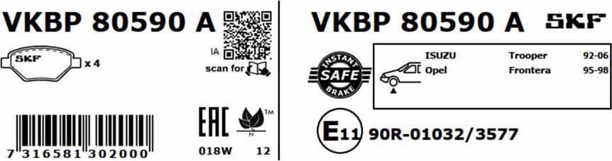 SKF VKBP 80590 A - Bremsbelagsatz, Scheibenbremse alexcarstop-ersatzteile.com