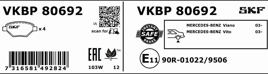 SKF VKBP 80692 - Bremsbelagsatz, Scheibenbremse alexcarstop-ersatzteile.com