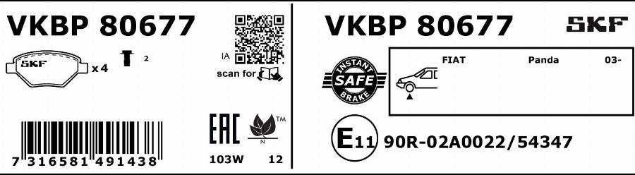 SKF VKBP 80677 - Bremsbelagsatz, Scheibenbremse alexcarstop-ersatzteile.com