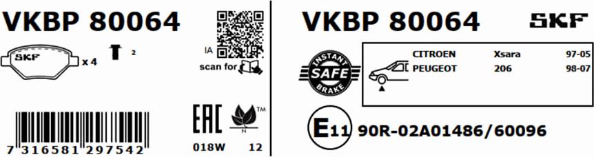 SKF VKBP 80064 - Bremsbelagsatz, Scheibenbremse alexcarstop-ersatzteile.com