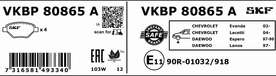 SKF VKBP 80865 A - Bremsbelagsatz, Scheibenbremse alexcarstop-ersatzteile.com