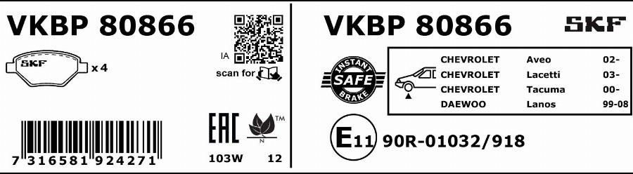 SKF VKBP 80866 - Bremsbelagsatz, Scheibenbremse alexcarstop-ersatzteile.com