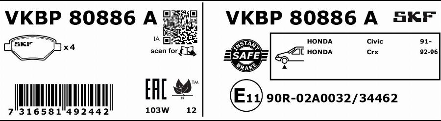 SKF VKBP 80886 A - Bremsbelagsatz, Scheibenbremse alexcarstop-ersatzteile.com