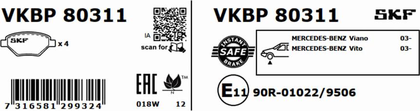 SKF VKBP 80311 - Bremsbelagsatz, Scheibenbremse alexcarstop-ersatzteile.com