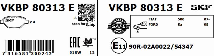 SKF VKBP 80313 E - Bremsbelagsatz, Scheibenbremse alexcarstop-ersatzteile.com