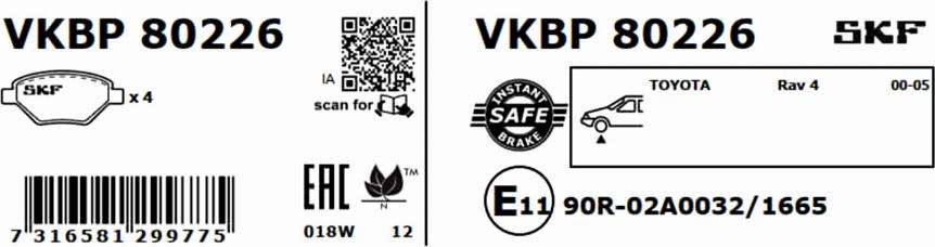 SKF VKBP 80226 - Bremsbelagsatz, Scheibenbremse alexcarstop-ersatzteile.com