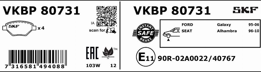 SKF VKBP 80731 - Bremsbelagsatz, Scheibenbremse alexcarstop-ersatzteile.com