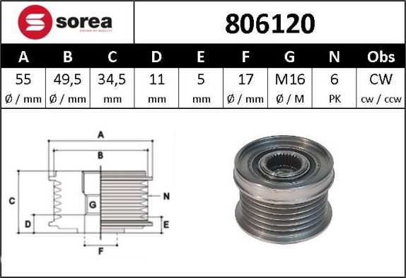 SNRA 806120 - Riemenscheibe, Generator alexcarstop-ersatzteile.com