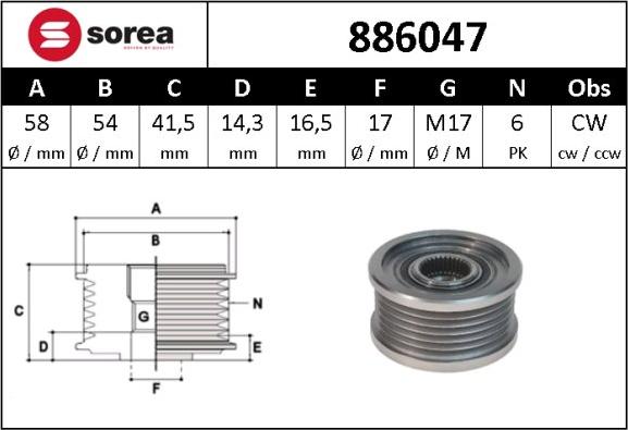 SNRA 886047 - Riemenscheibe, Generator alexcarstop-ersatzteile.com