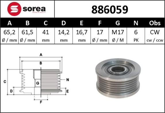 SNRA 886059 - Riemenscheibe, Generator alexcarstop-ersatzteile.com