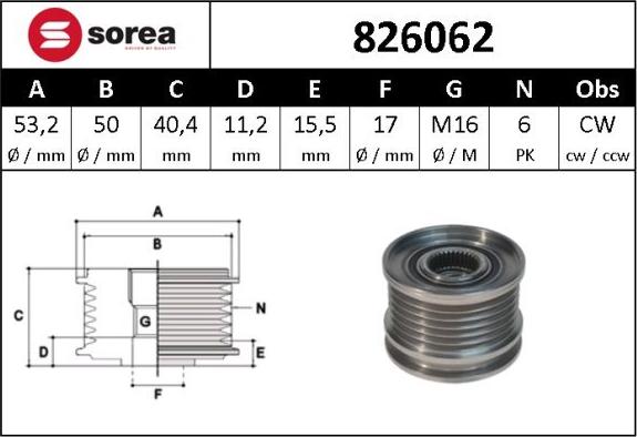 SNRA 826062 - Riemenscheibe, Generator alexcarstop-ersatzteile.com