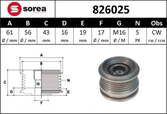 SNRA 826025 - Riemenscheibe, Generator alexcarstop-ersatzteile.com