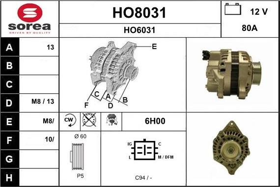 SNRA HO8031 - Generator alexcarstop-ersatzteile.com