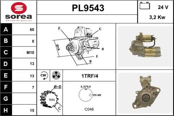 SNRA PL9543 - Starter alexcarstop-ersatzteile.com