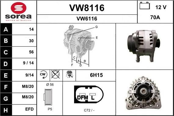 SNRA VW8116 - Generator alexcarstop-ersatzteile.com