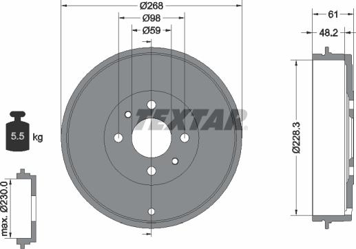 Textar 94014000 - Bremstrommel alexcarstop-ersatzteile.com