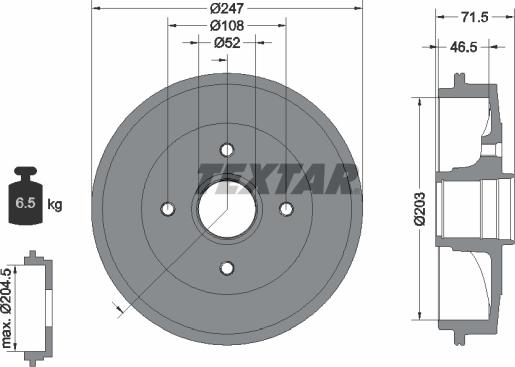 Textar 94028200 - Bremstrommel alexcarstop-ersatzteile.com