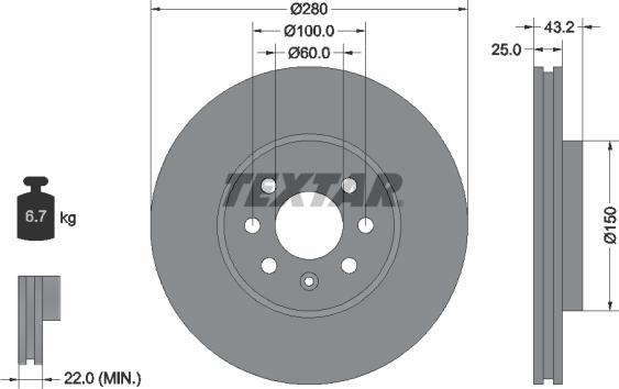 Textar 92129300 - Bremsscheibe alexcarstop-ersatzteile.com