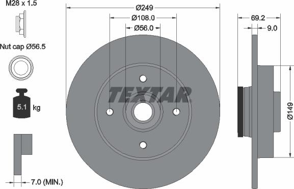 Textar 92202100 - Bremsscheibe alexcarstop-ersatzteile.com