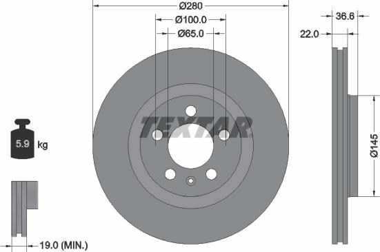 Textar 92082305 - Bremsscheibe alexcarstop-ersatzteile.com