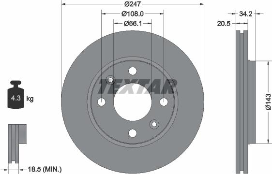 Textar 92043100 - Bremsscheibe alexcarstop-ersatzteile.com