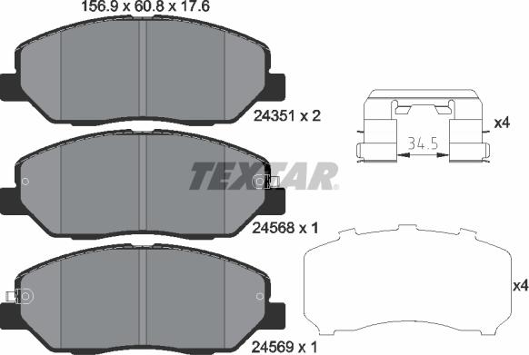 Textar 2435101 - Bremsbelagsatz, Scheibenbremse alexcarstop-ersatzteile.com