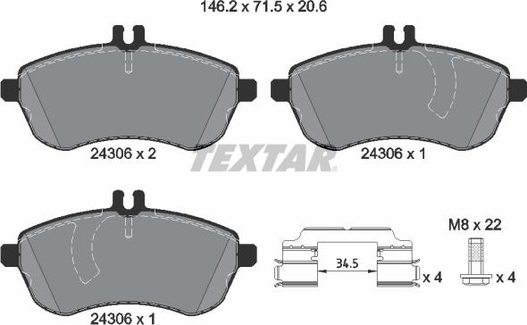 Textar 2430603 - Bremsbelagsatz, Scheibenbremse alexcarstop-ersatzteile.com