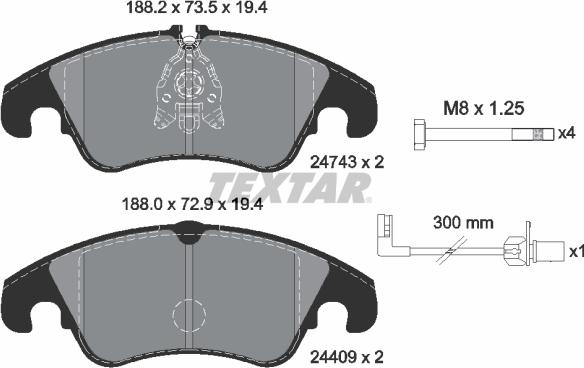 Textar 2474301 - Bremsbelagsatz, Scheibenbremse alexcarstop-ersatzteile.com