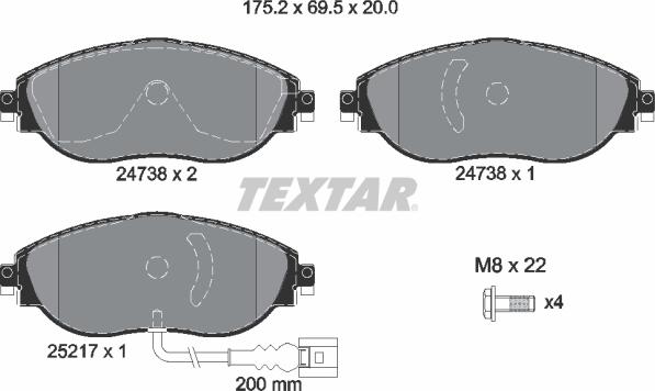 Textar 2473801 - Bremsbelagsatz, Scheibenbremse alexcarstop-ersatzteile.com