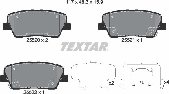 Textar 2552003 - Bremsbelagsatz, Scheibenbremse alexcarstop-ersatzteile.com