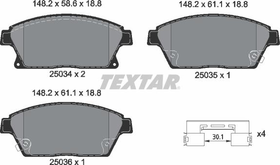 Textar 2503481 - Bremsbelagsatz, Scheibenbremse alexcarstop-ersatzteile.com