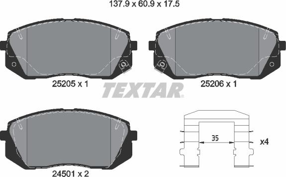 Textar 2520501 - Bremsbelagsatz, Scheibenbremse alexcarstop-ersatzteile.com