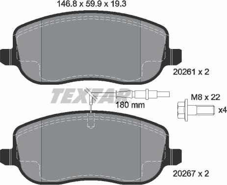 Textar 2026101 - Bremsbelagsatz, Scheibenbremse alexcarstop-ersatzteile.com