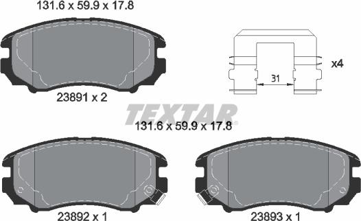 Textar 2389105 - Bremsbelagsatz, Scheibenbremse alexcarstop-ersatzteile.com