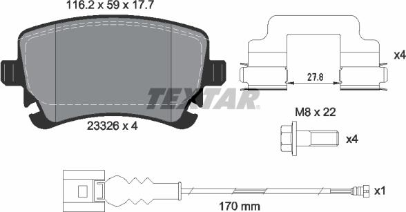 Textar 2332602 - Bremsbelagsatz, Scheibenbremse alexcarstop-ersatzteile.com